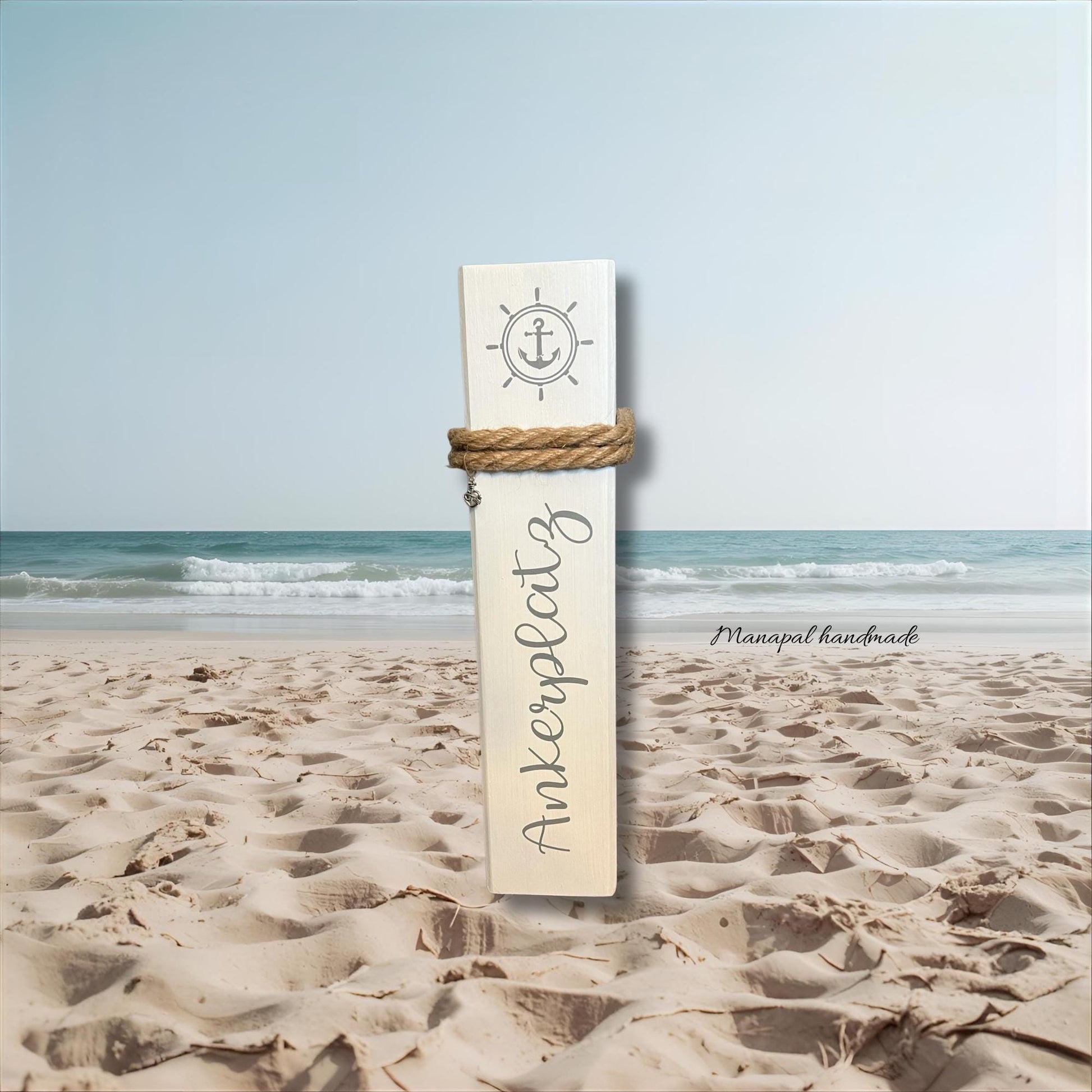 Maritimer Holzpoller Kompass 50 cm – Deko-Säule mit Kompass & Anker | Geschenkidee Hochzeit, Einzug und Küstenstil im Garten