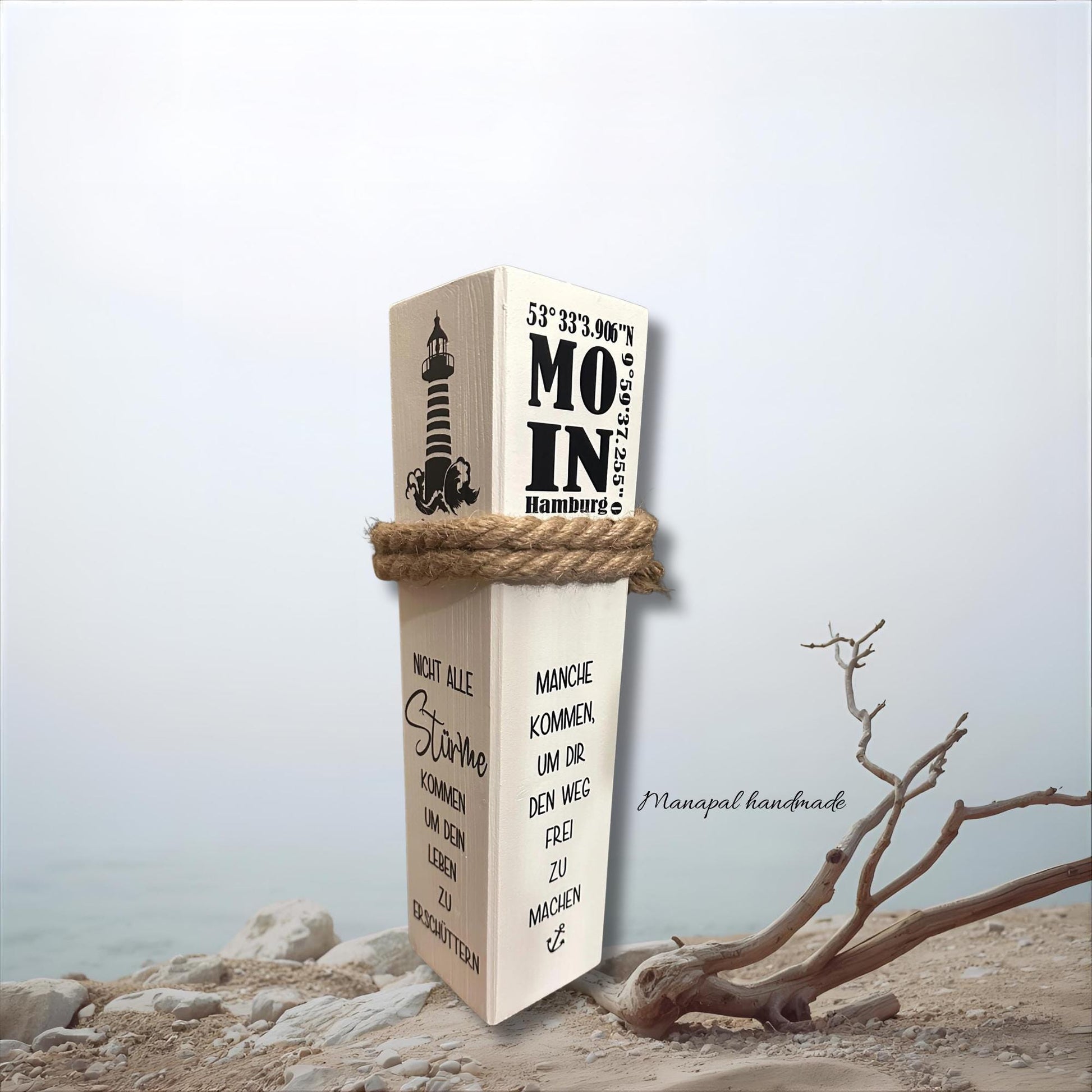 Personalisierter Homeport Poller 40-60 cm – Holzpoller mit Stadt & Koordinaten | Geschenk Einzug, Hochzeit, maritime Hausdeko