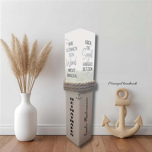 Personalisierte Holzlampe mit Wunschtext – Maritime Tischlampe 52 cm | Geschenk Hochzeit, Wohnzimmer & Küstenstil Dekolicht