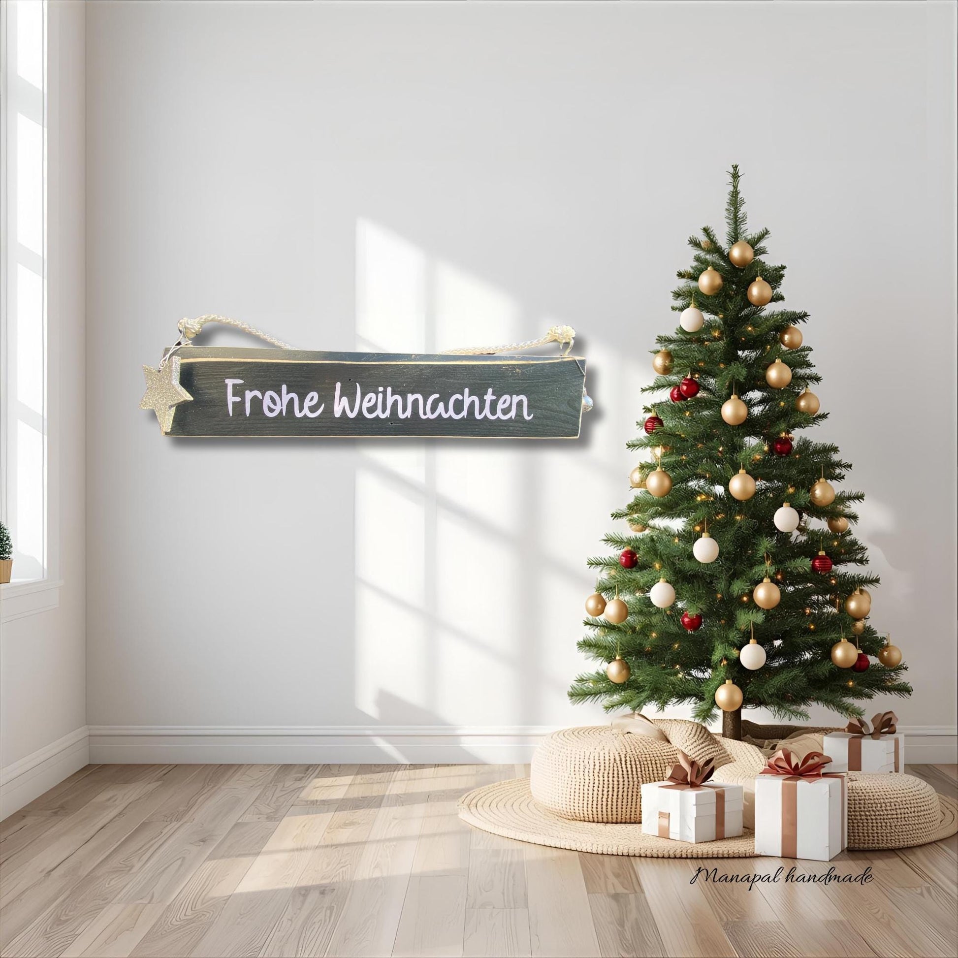 Holzschild ‚Frohes Fest‘ 40×8 cm – rustikale Weihnachtsdeko aus Holz. Perfekt für Tisch, Regal oder als Geschenk.