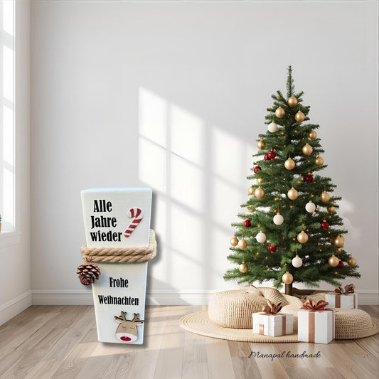 Weihnachtlicher Holzpoller ‚Christkind Säule‘ – Rustikale Weihnachtsdeko 27 cm | Festliche Säule für Haus & Garten“