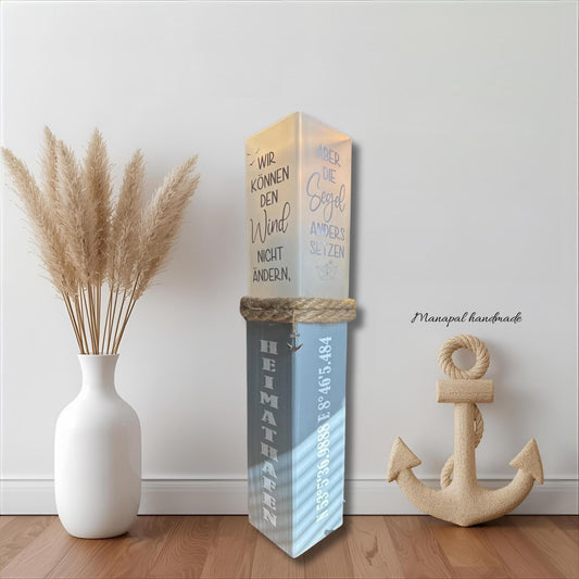 Personalized Wooden Lamp with Custom Text – Nautical Table Lamp 52 cm | Wedding Gift, Coastal Living & Ambient Lighting