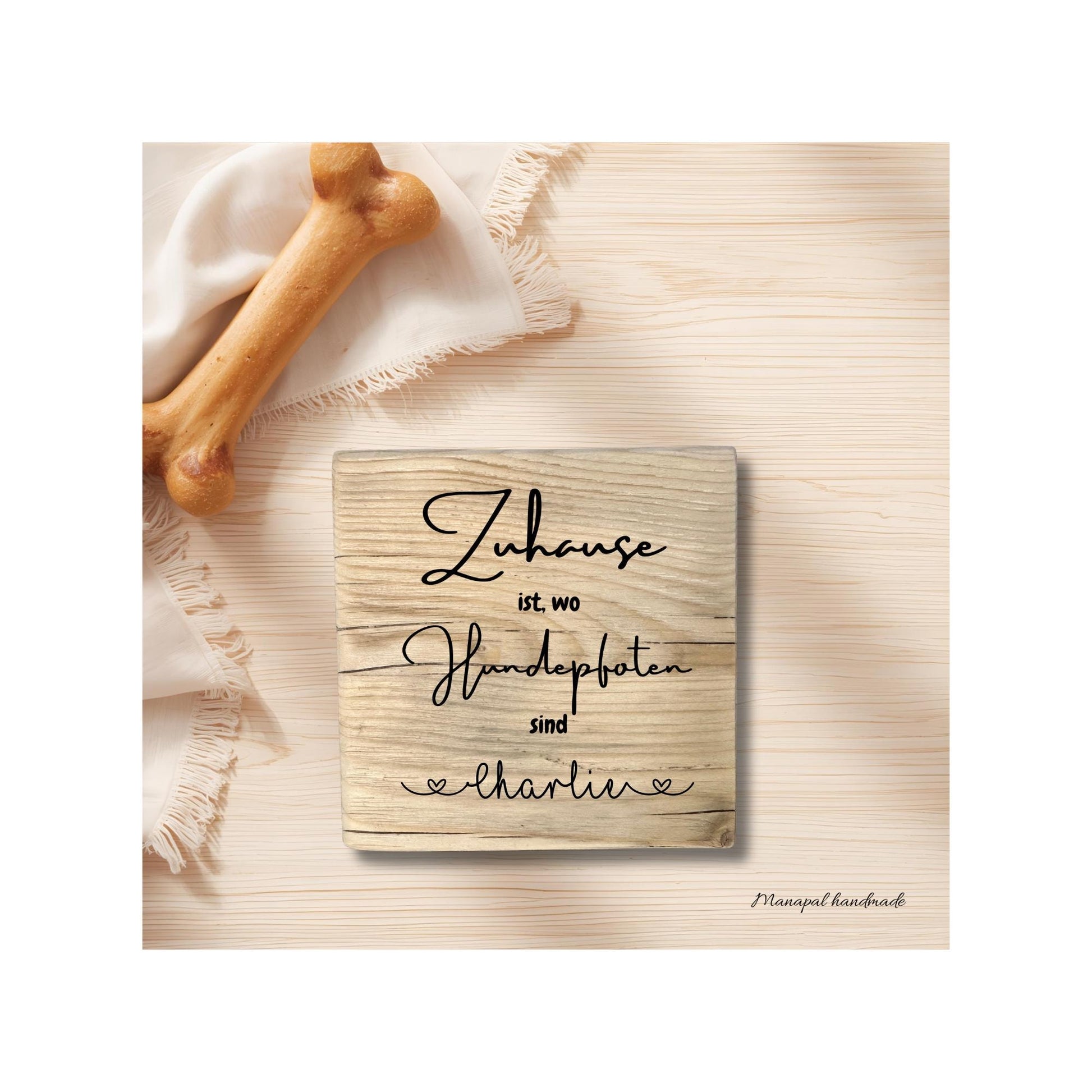 Rustikales Holzschild mit Hundespruch | Personalisiertes Geschenk mit Namen | Wanddeko 20x20cm | Handgemacht Hundeliebe