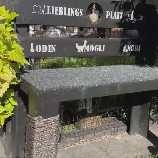 Personalisierte Katzenbank aus Palettenholz – Handgemachte Bank 72×34×80 cm mit Sisal | Möbel für Katzen & Katzenliebhaber