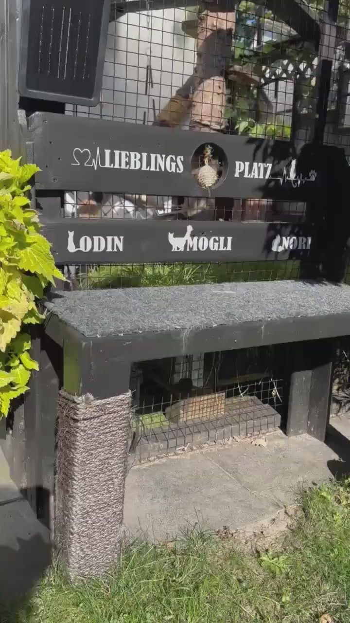 Personalisierte Katzenbank aus Palettenholz – Handgemachte Bank 72×34×80 cm mit Sisal | Möbel für Katzen & Katzenliebhaber