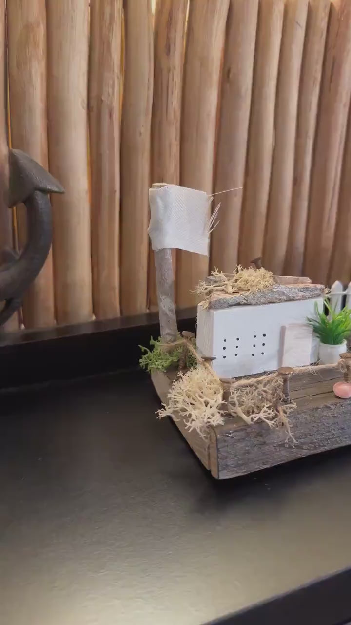 Handgemachtes Treibholz Küstendorf – Miniatur Häuser, Anker & Steuerrad | Geschenkidee Weihnachten, Regal und Strandhaus Deko